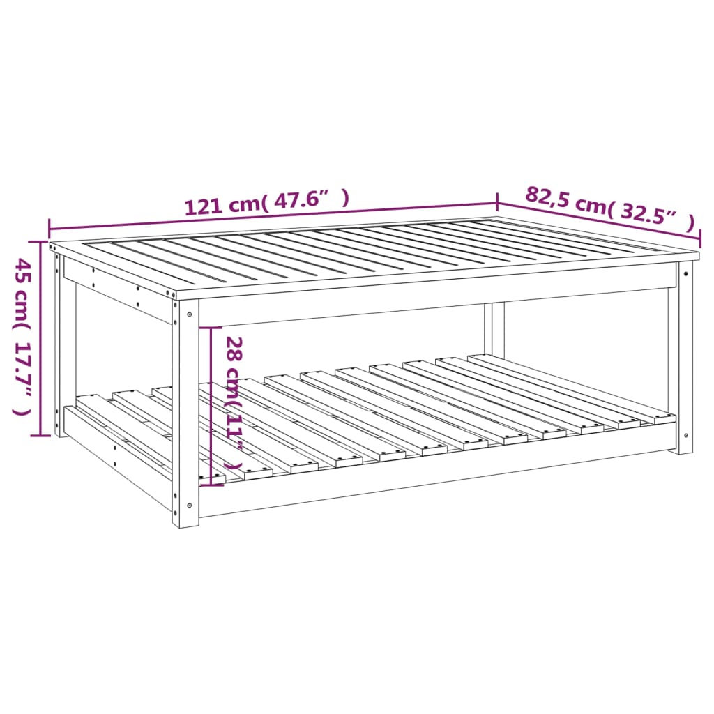 vidaXL Mesa de jardín madera maciza pino negro 121x82,5x45 cm