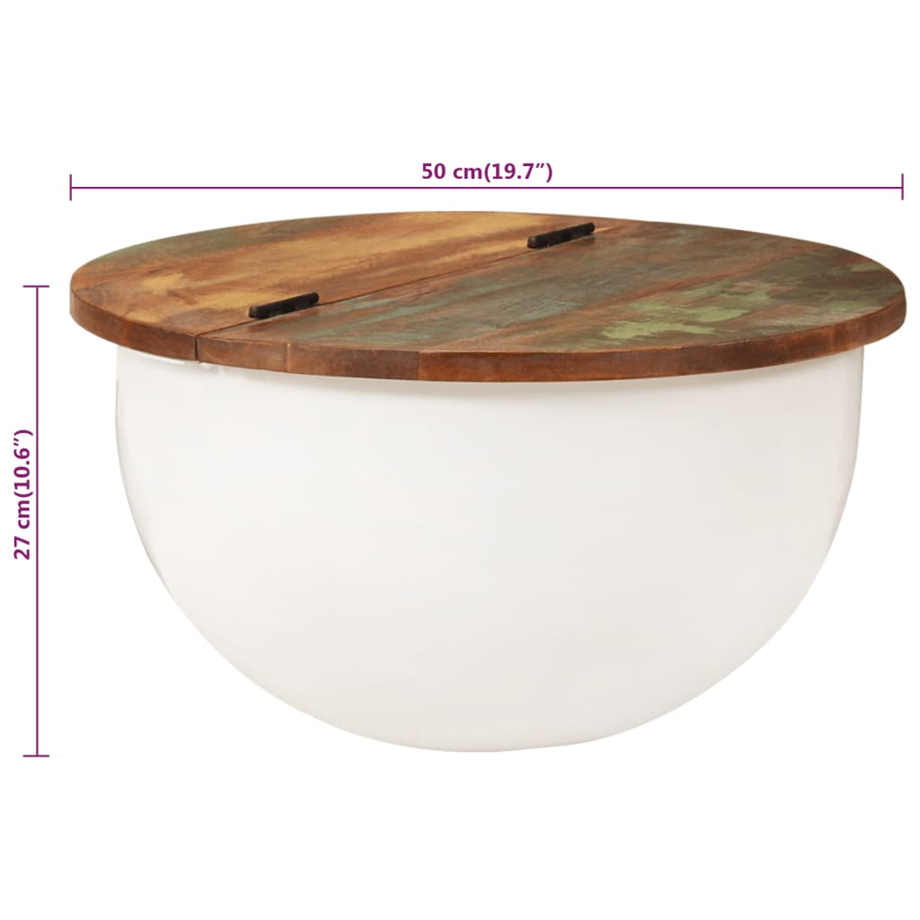 vidaXL Mesa de centro de madera maciza reciclada blanca 50x27 cm