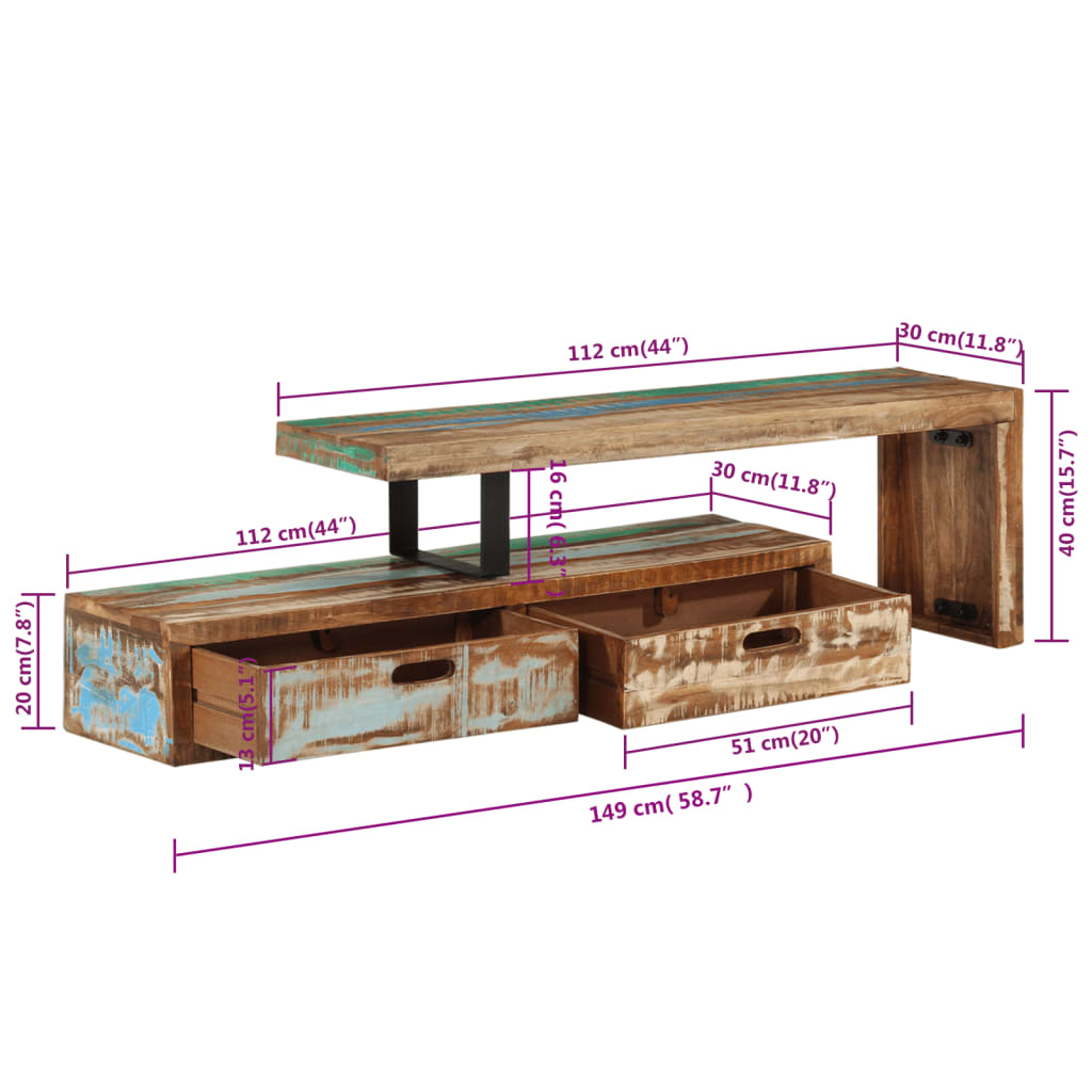 vidaXL Mueble de TV madera maciza reciclada