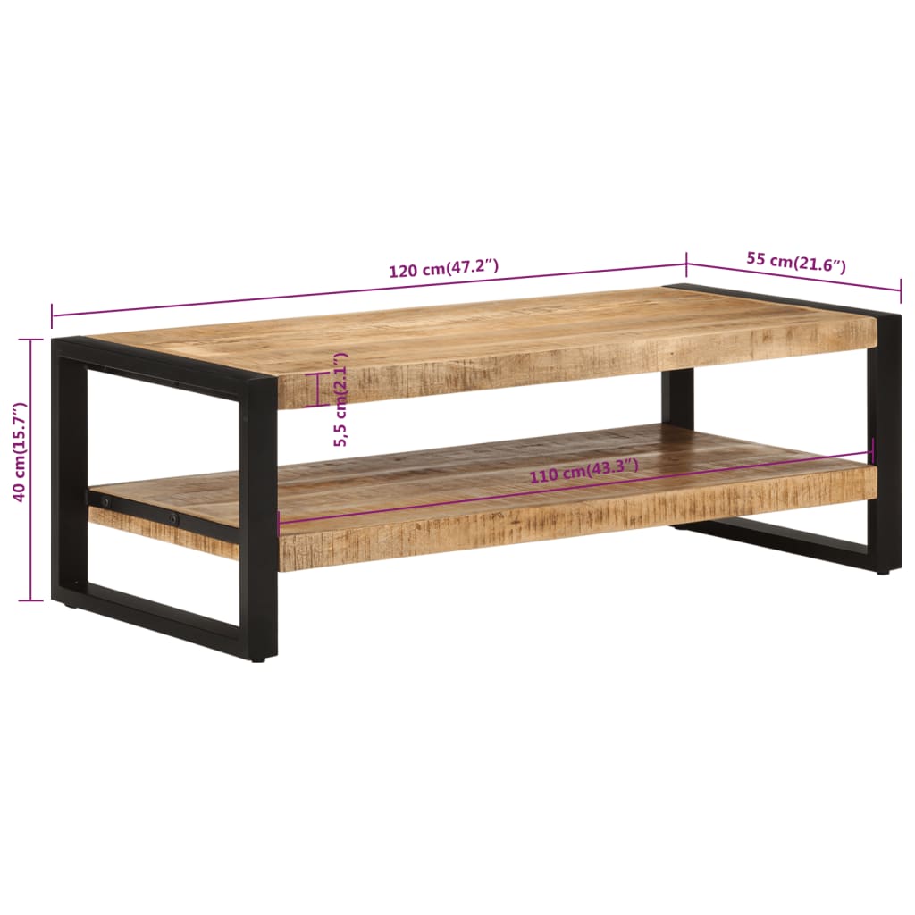 vidaXL Mesa de centro de madera maciza de mango 120x55x40 cm