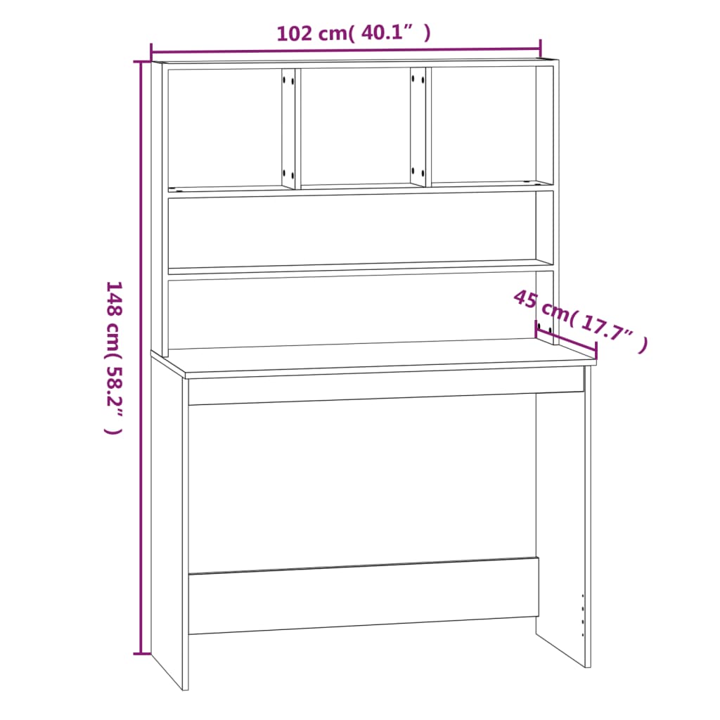 vidaXL Escritorio estantes madera contrachapada blanco 102x45x148 cm