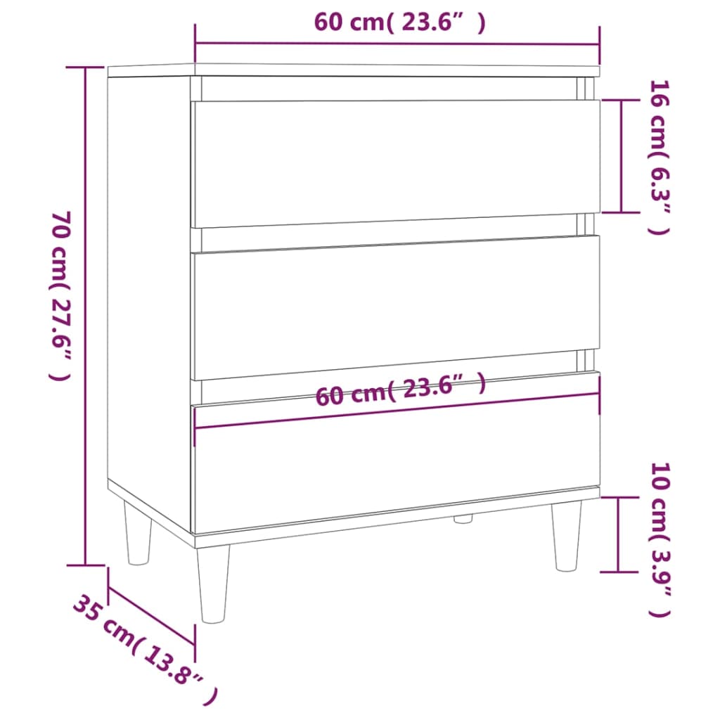 vidaXL Aparador de madera contrachapada blanco brillante 60x35x70 cm