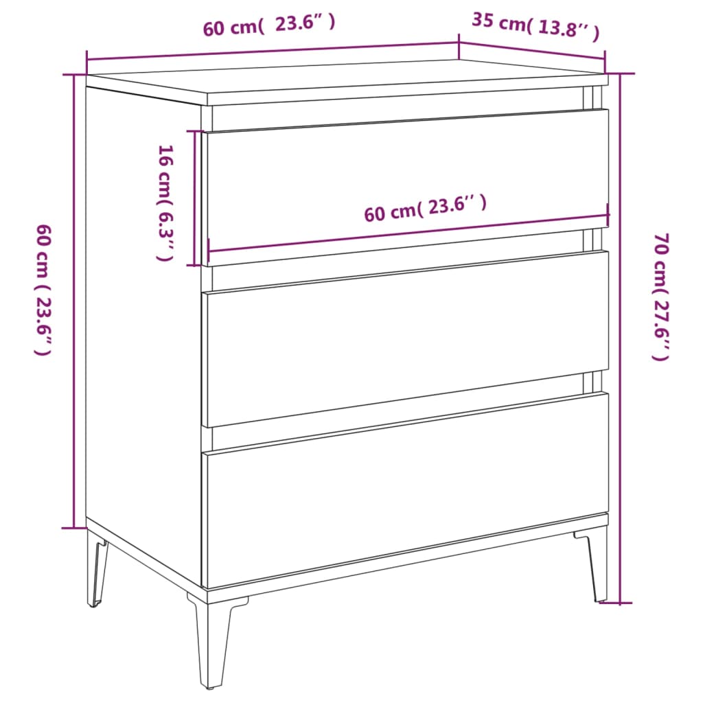 vidaXL Aparador de madera contrachapada negro 60x35x70 cm