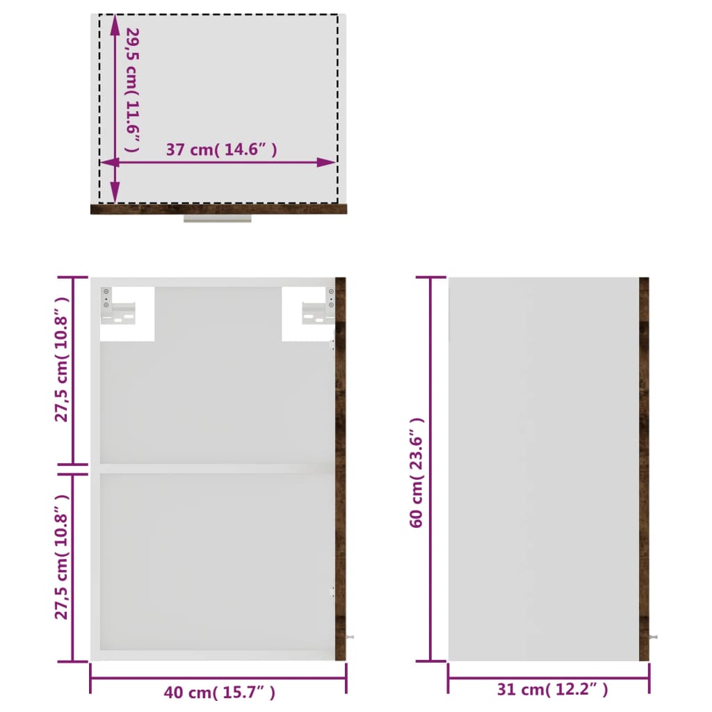 vidaXL Armario vitrina colgante madera roble ahumado 40x31x60 cm