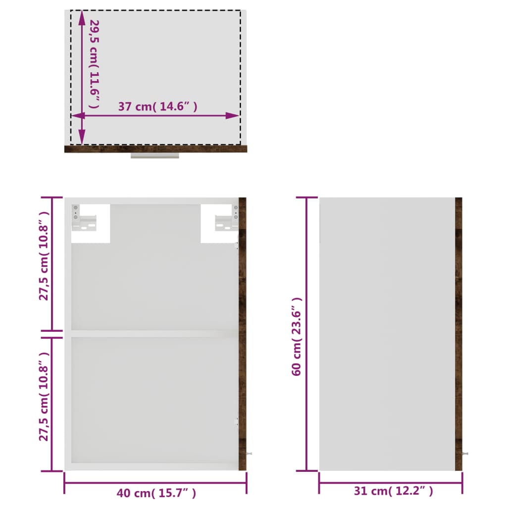 vidaXL Armario colgante madera de ingeniería gris Sonoma 40x31x60 cm