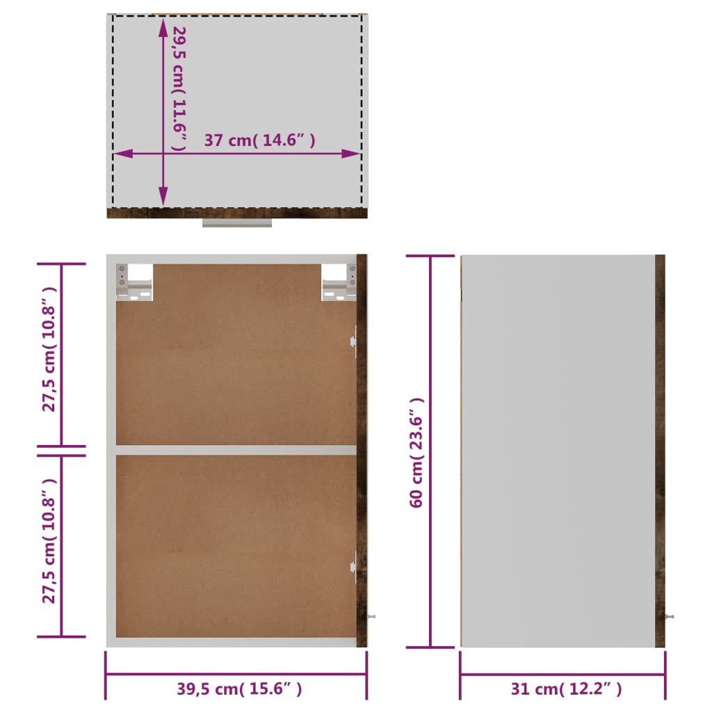 vidaXL Armario colgante madera contrachapada gris sonoma 39,5x31x60 cm