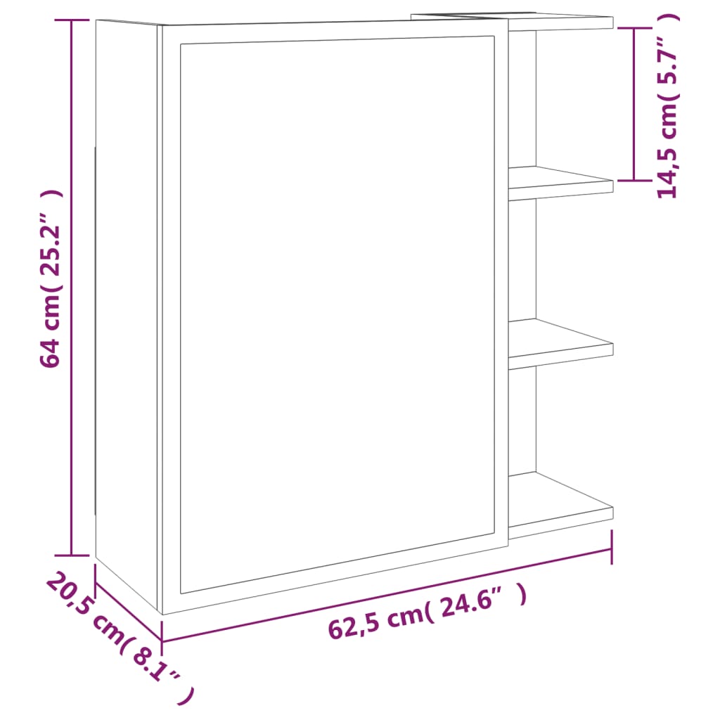 vidaXL Armario con espejo baño madera roble ahumado 62,5x20,5x64 cm