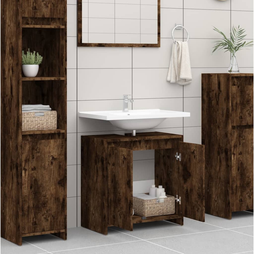 vidaXL Armario de baño madera contrachapada roble ahumado 60x33x61 cm