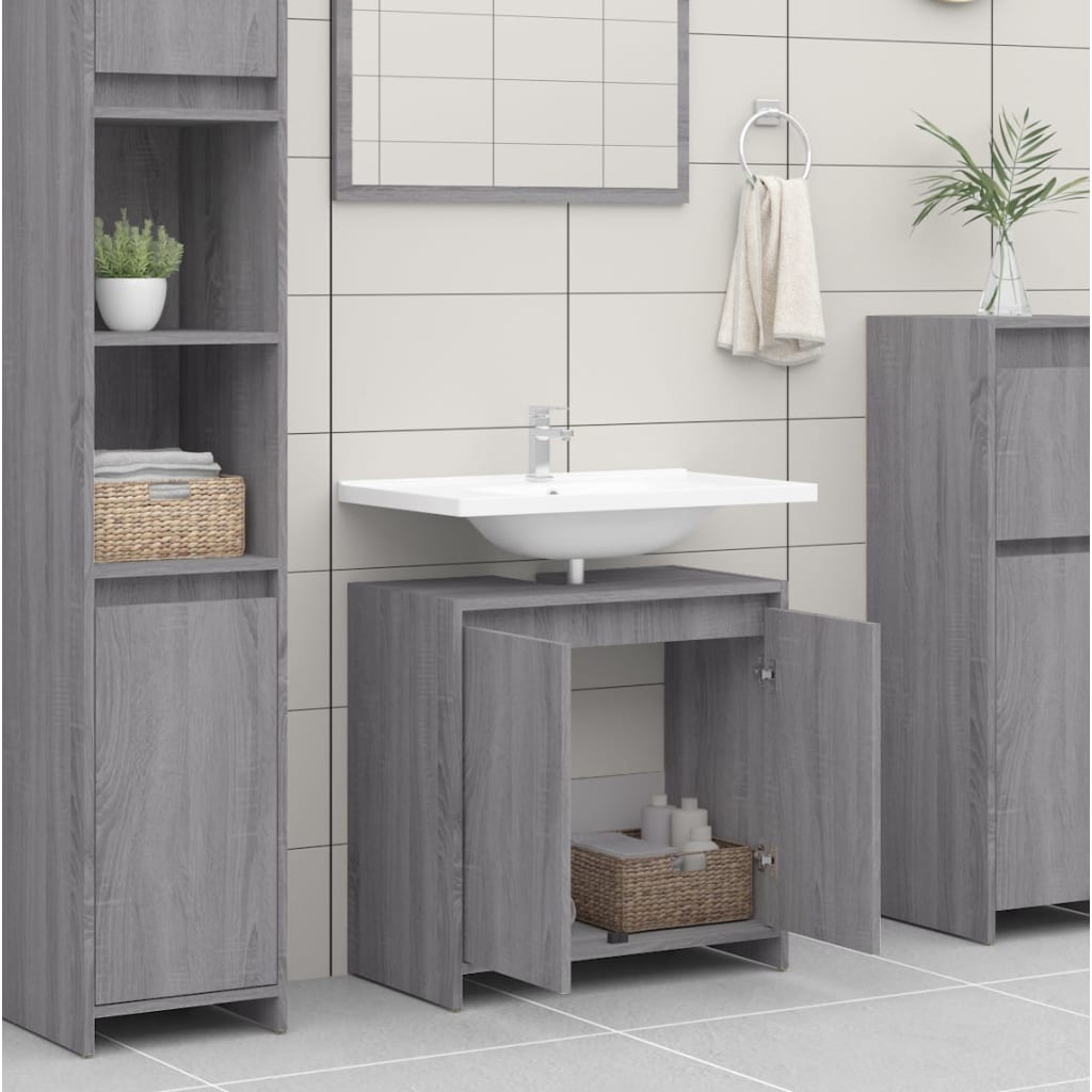 vidaXL Armario de baño madera contrachapada gris Sonoma 60x33x61 cm