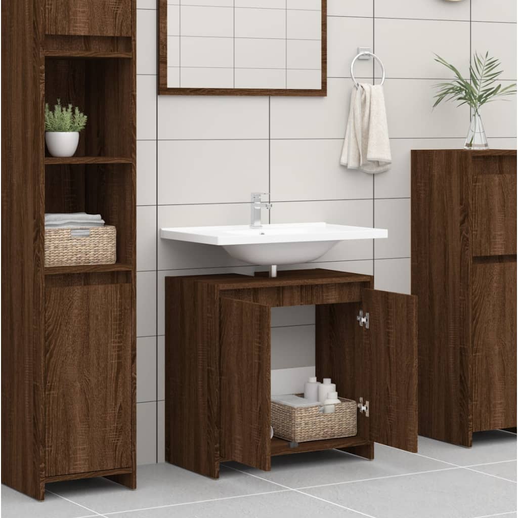 vidaXL Armario de baño madera contrachapada marrón roble 60x33x61 cm