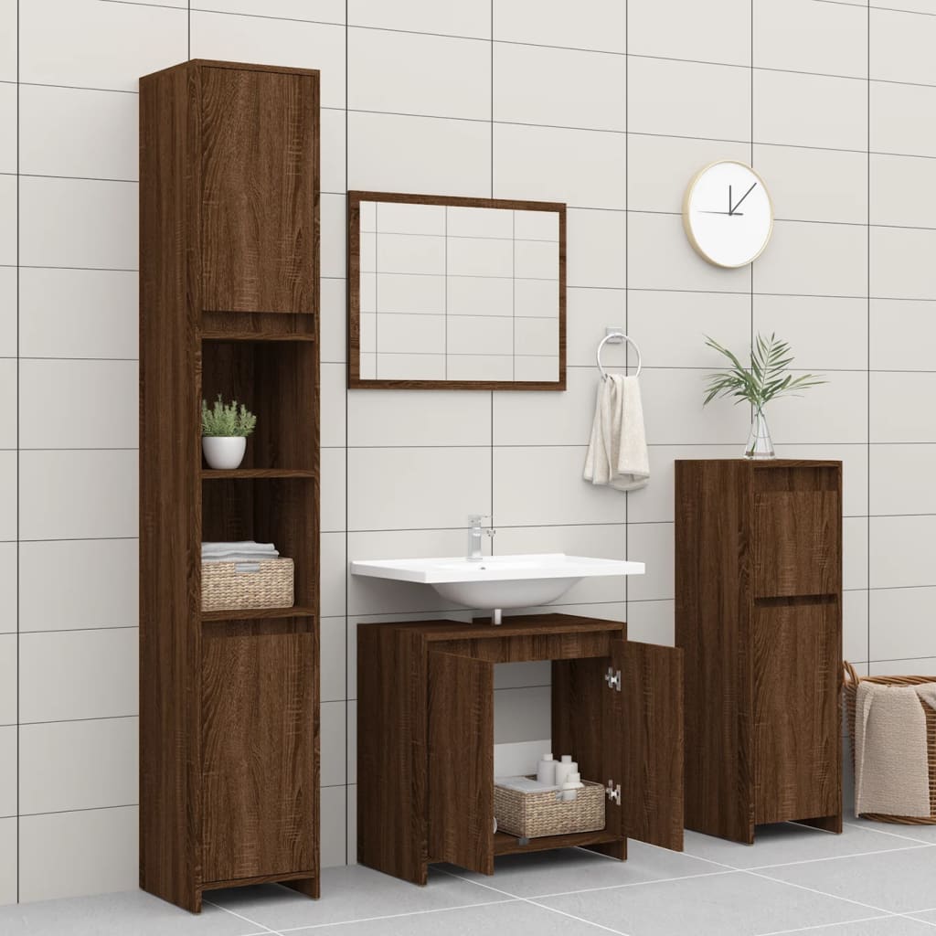 vidaXL Armario de baño madera contrachapada marrón roble 60x33x61 cm