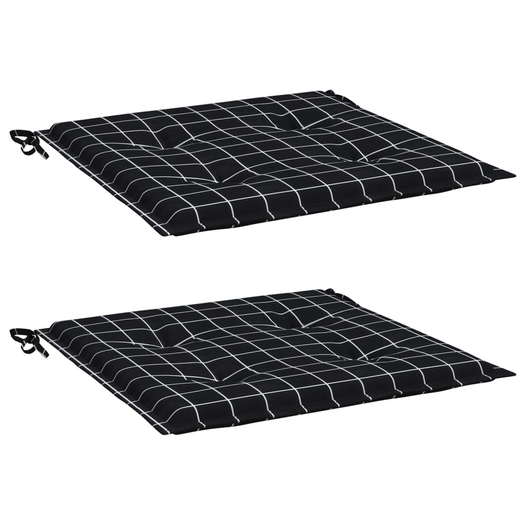 vidaXL Cojines de silla de jardín 2 uds tela a cuadros negro 40x40x3cm