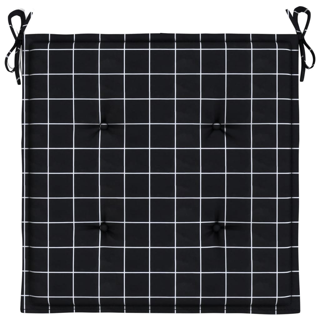 vidaXL Cojines de silla de jardín 2 uds tela a cuadros negro 40x40x3cm