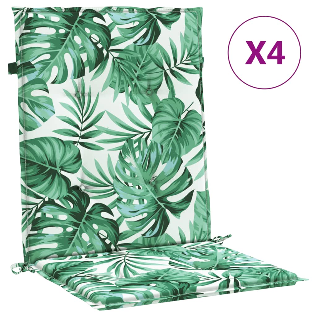 vidaXL Cojines de silla de respaldo bajo 4 uds tela estampado de hojas