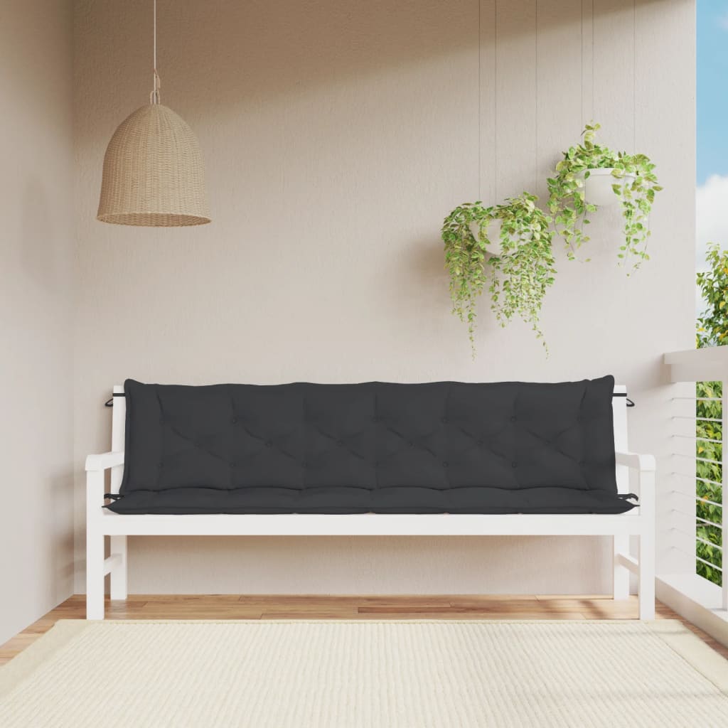 vidaXL Cojines de banco de jardín 2 uds tela Oxford negro 200x50x7 cm