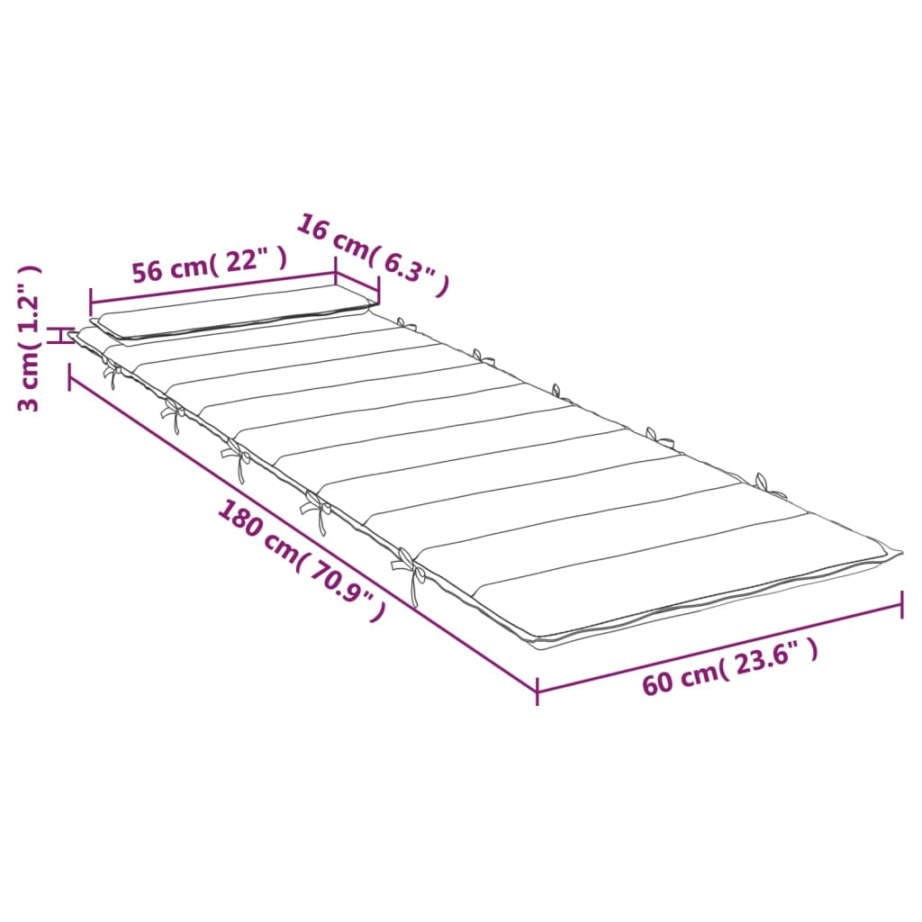 vidaXL Cojín de tumbona de tela Oxford color crema 180x60x3 cm