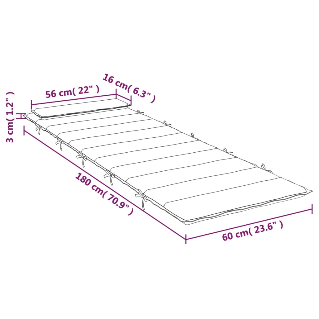 vidaXL Cojín de tumbona de tela Oxford negro 180x60x3 cm