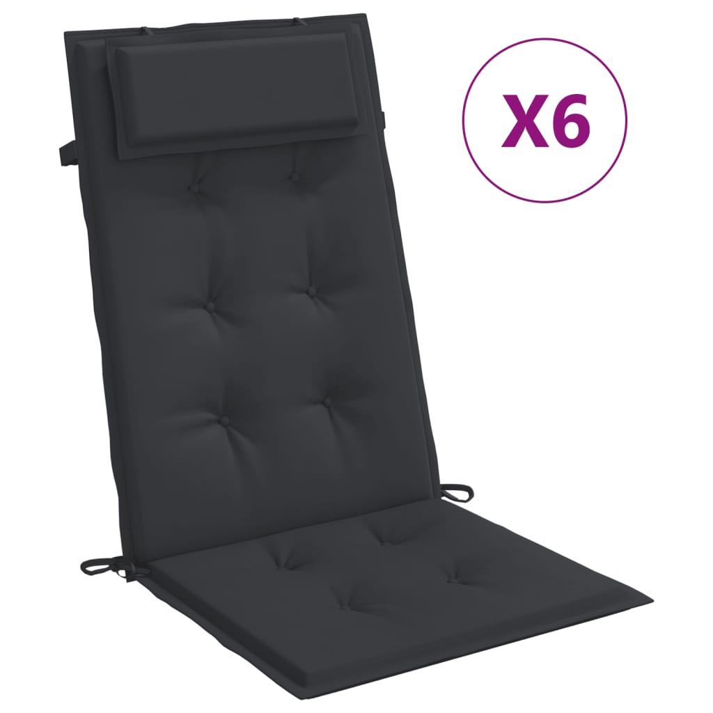 vidaXL Cojines de silla con respaldo alto 6 uds tela Oxford negro