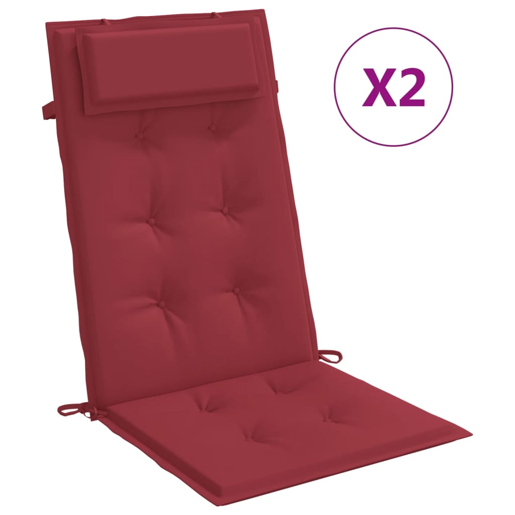 vidaXL Cojines de silla con respaldo alto 2 uds tela Oxford rojo tinto