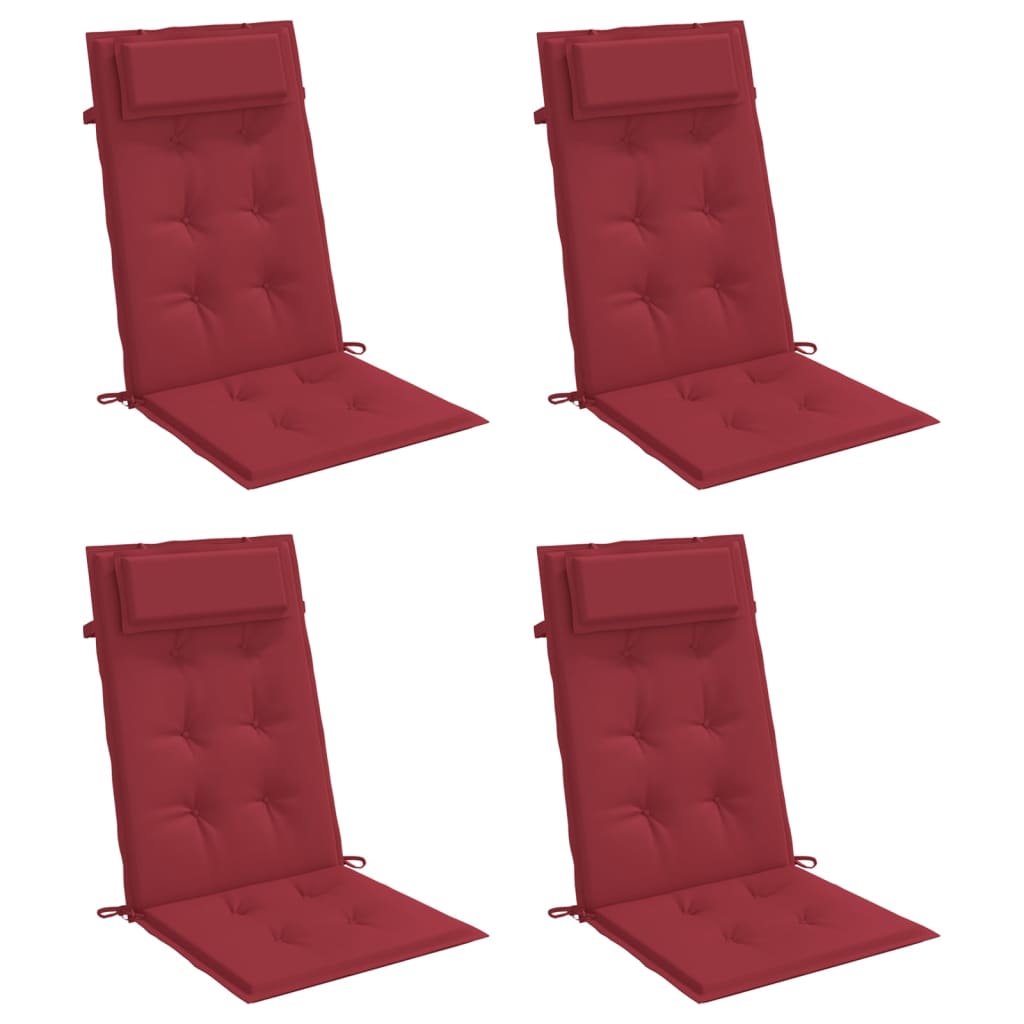 vidaXL Cojines de silla con respaldo alto 4 uds tela Oxford rojo tinto