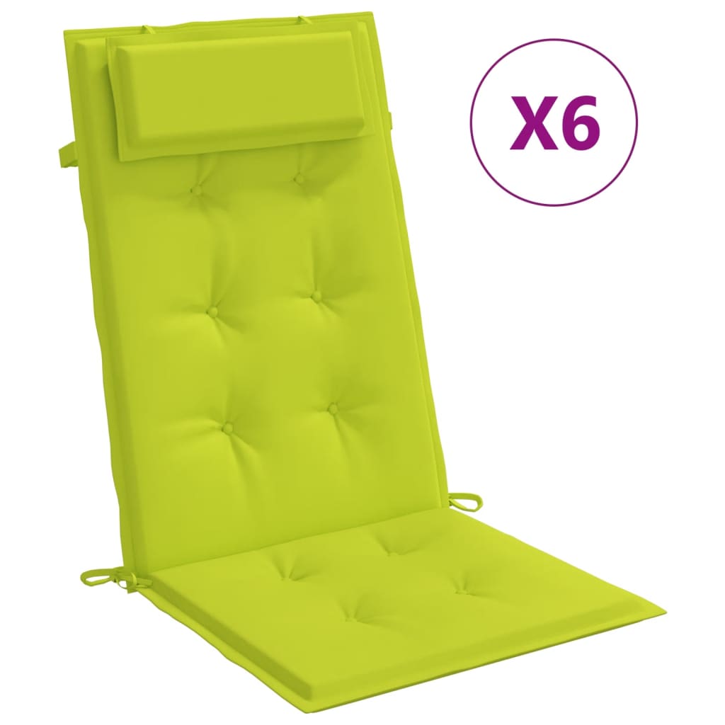 vidaXL Cojines de silla respaldo alto 6 uds tela Oxford verde brillo