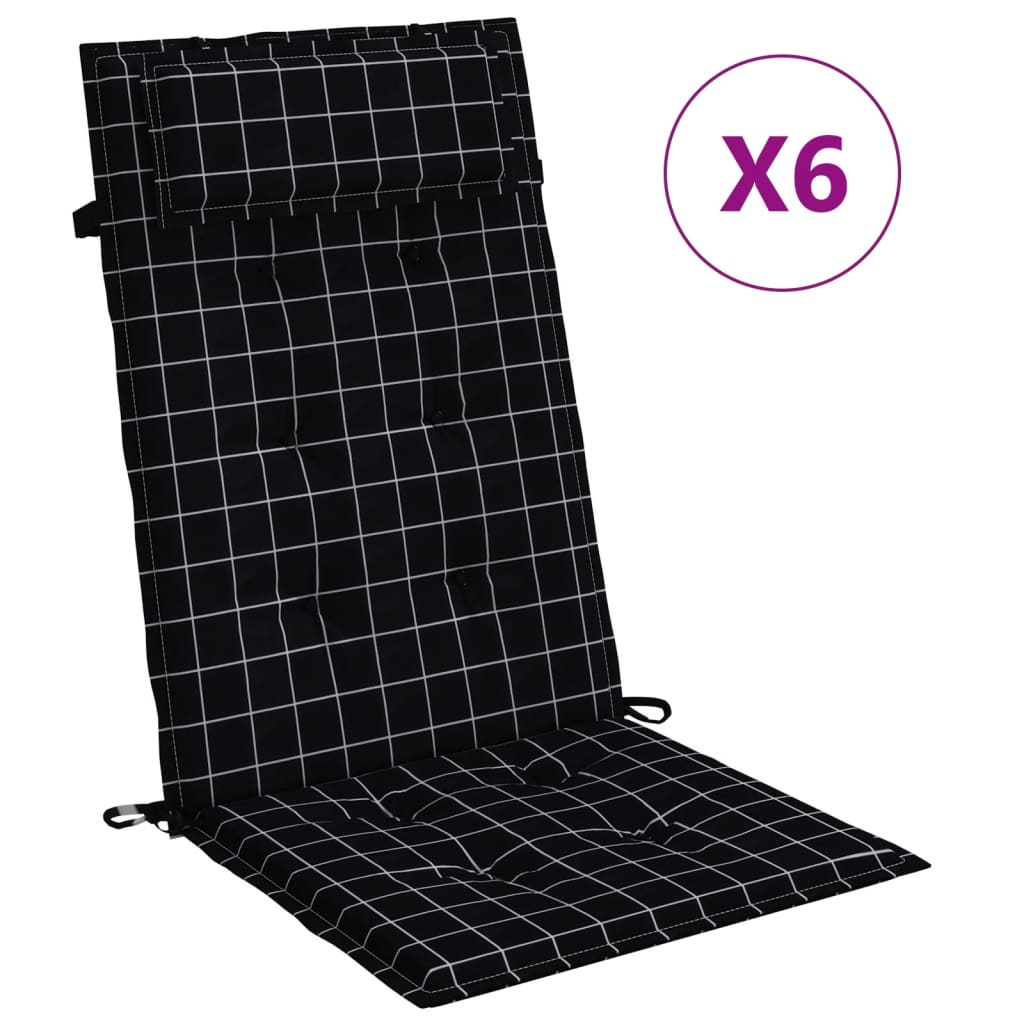 vidaXL Cojines silla respaldo alto 6 uds tela Oxford a cuadros negro