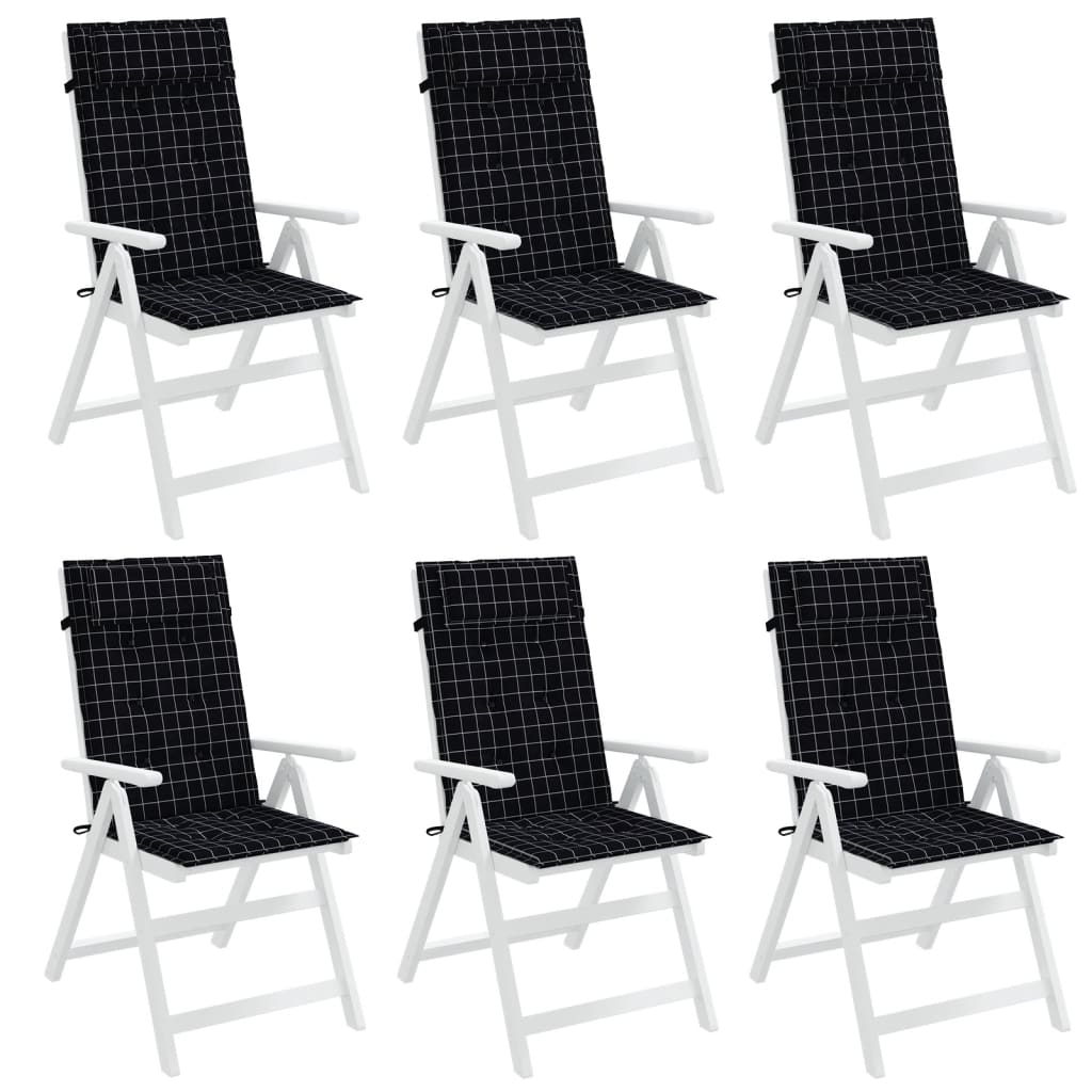 vidaXL Cojines silla respaldo alto 6 uds tela Oxford a cuadros negro