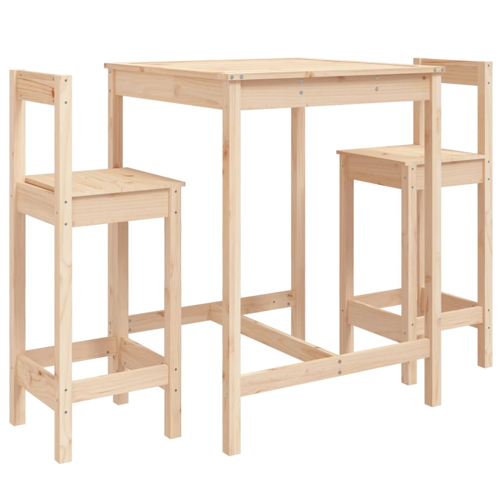 vidaXL Set de mesa y taburetes altos 3 piezas madera maciza de pino