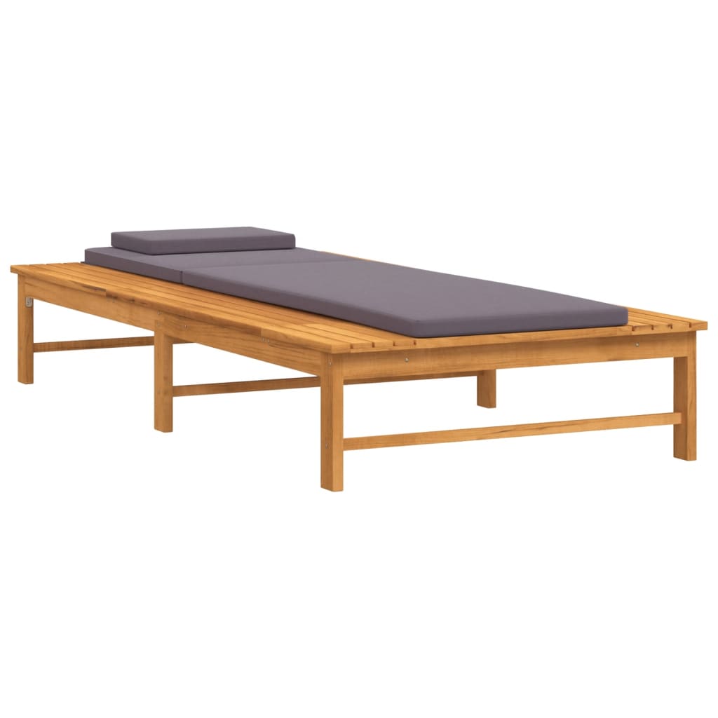 vidaXL Tumbona con cojín gris oscuro y almohada madera maciza acacia