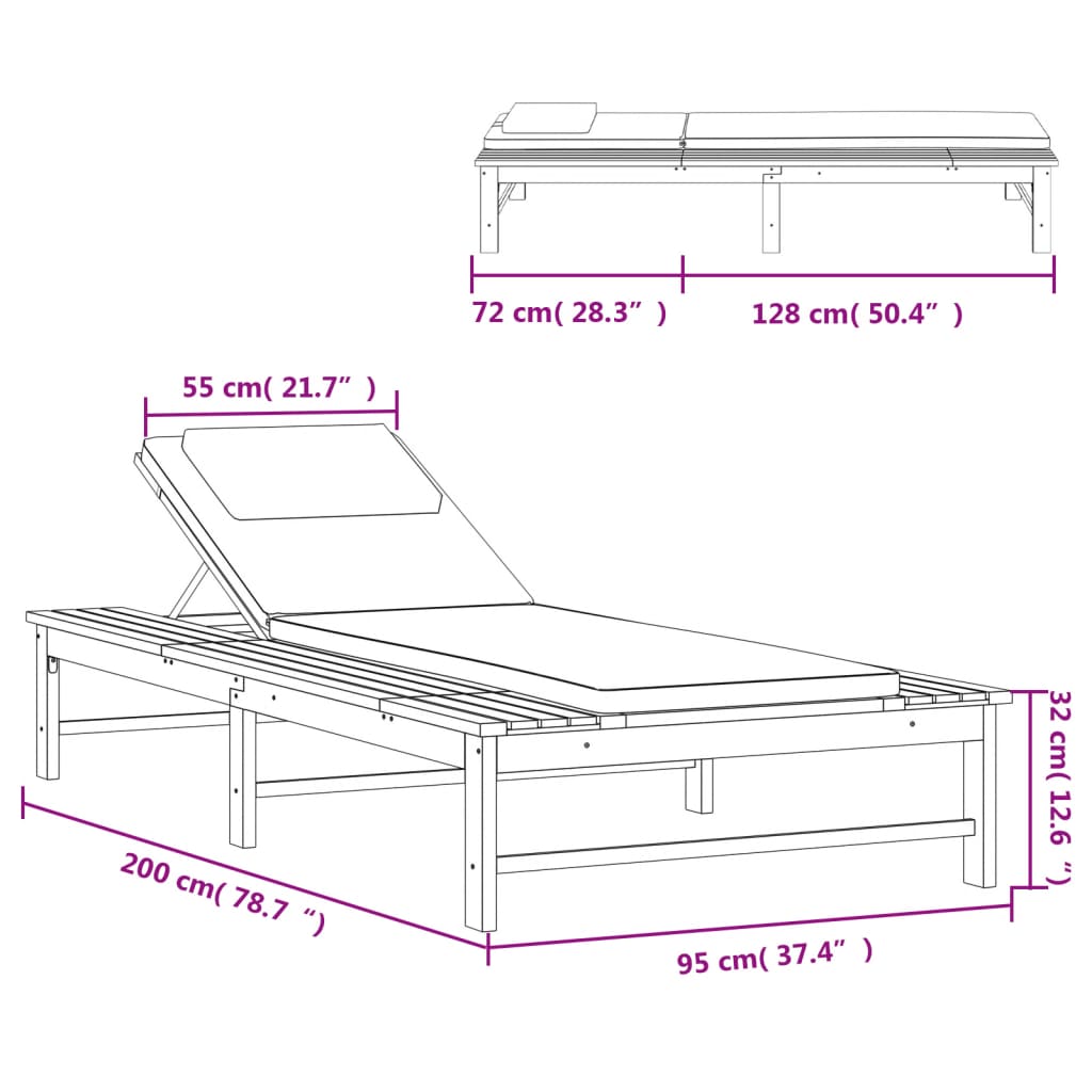 vidaXL Tumbona con cojín gris oscuro y almohada madera maciza acacia