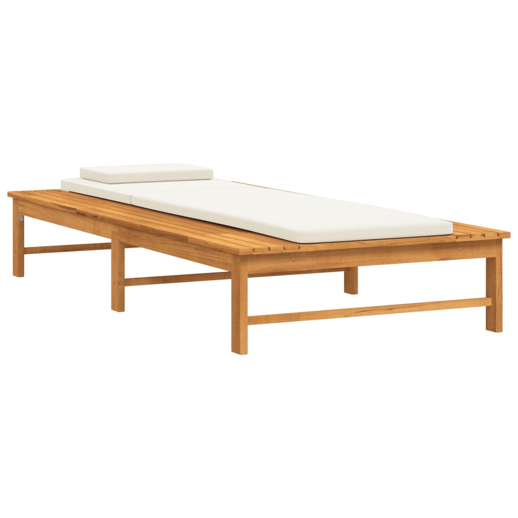 vidaXL Tumbona con cojín blanco crema y almohada madera maciza acacia