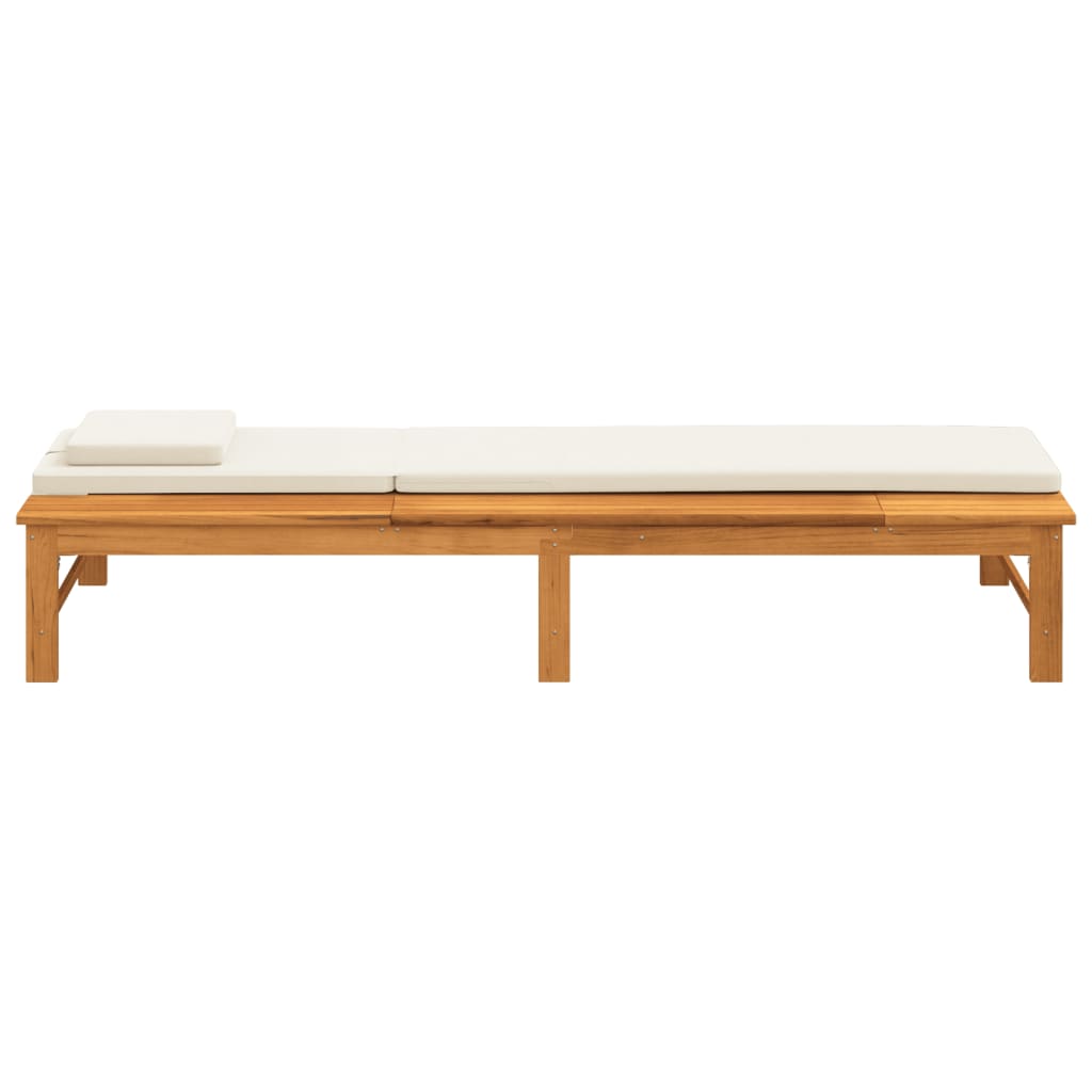 vidaXL Tumbona con cojín blanco crema y almohada madera maciza acacia