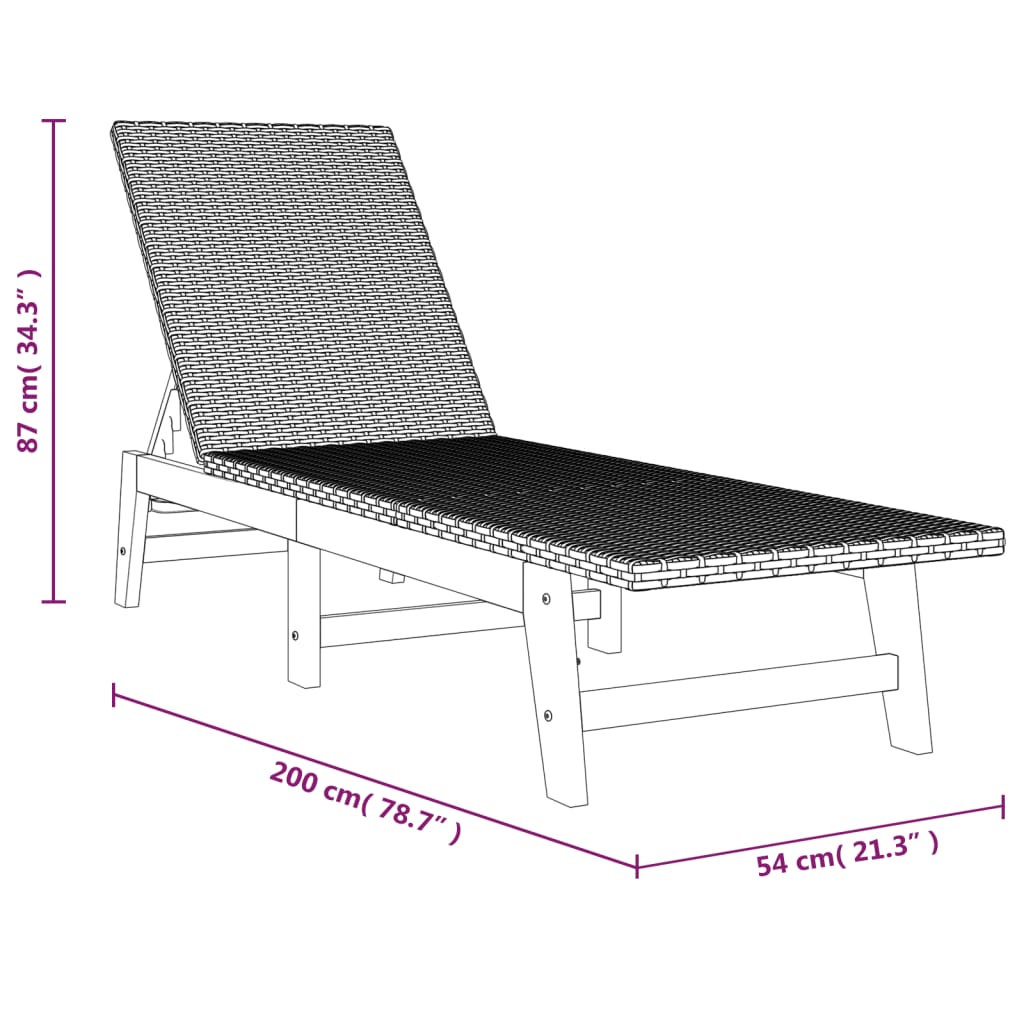 vidaXL Tumbona ratán sintético y madera maciza acacia marrón y negro