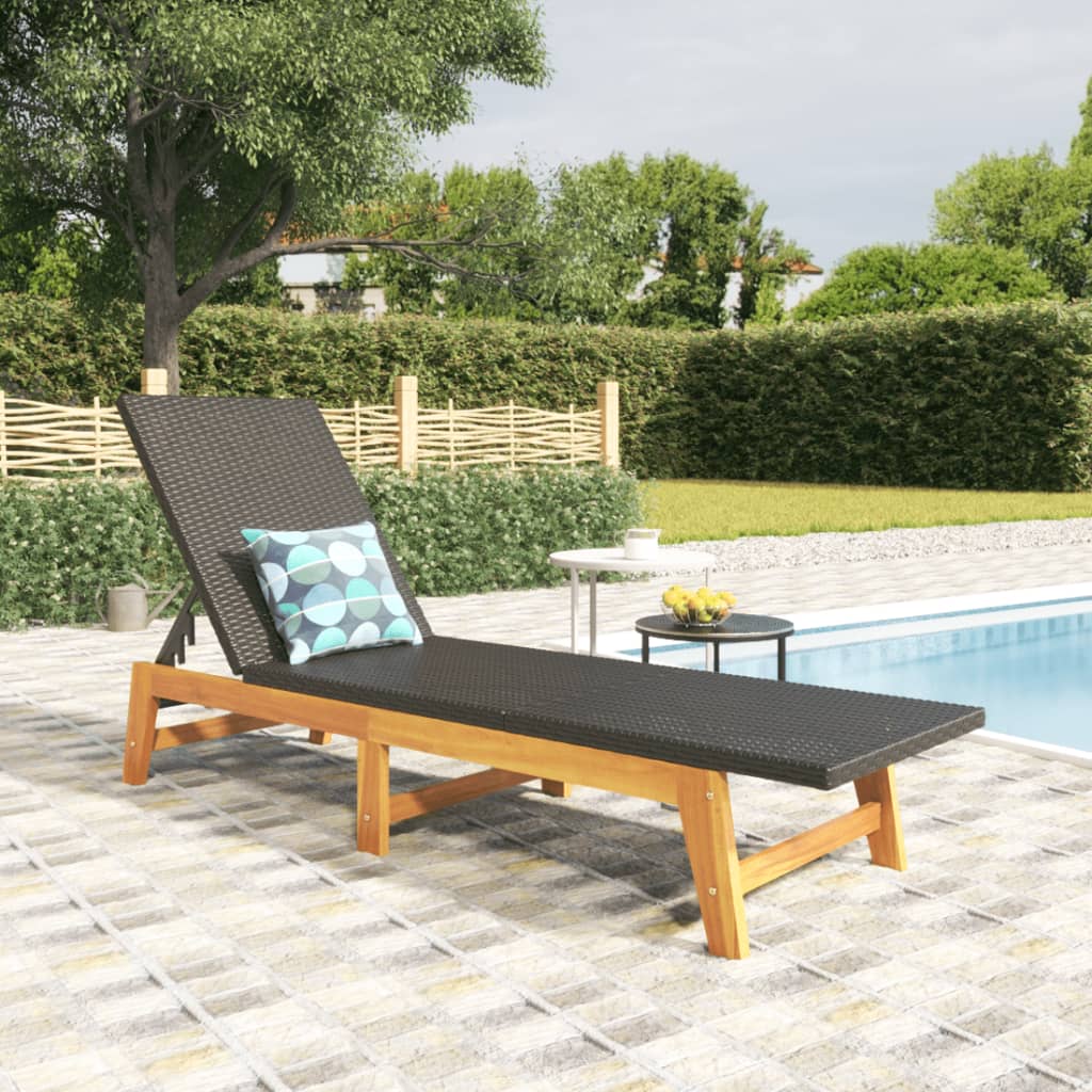 vidaXL Tumbona ratán sintético y madera maciza acacia marrón y negro