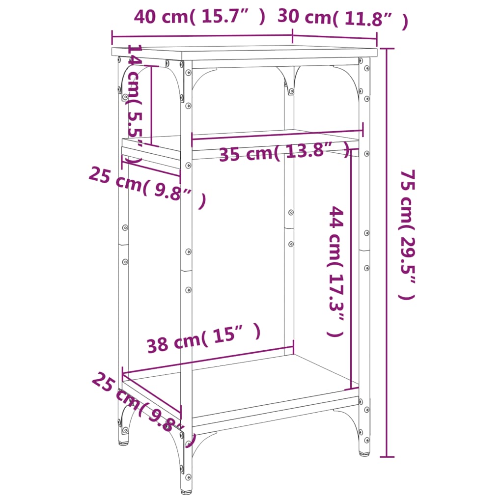 vidaXL Mesa auxiliar de madera contrachapada negra 40x30x75 cm