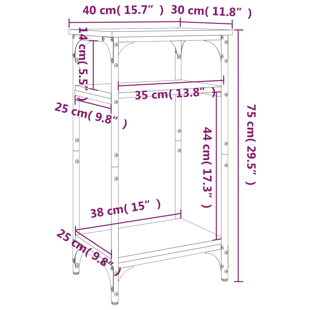 vidaXL Mesa auxiliar madera contrachapada roble ahumado 40x30x75 cm