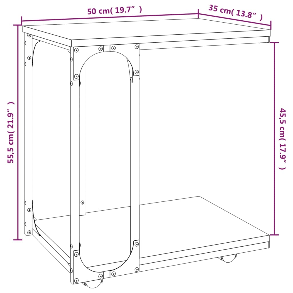 vidaXL Mesa auxiliar con ruedas madera negra 50x35x55,5 cm