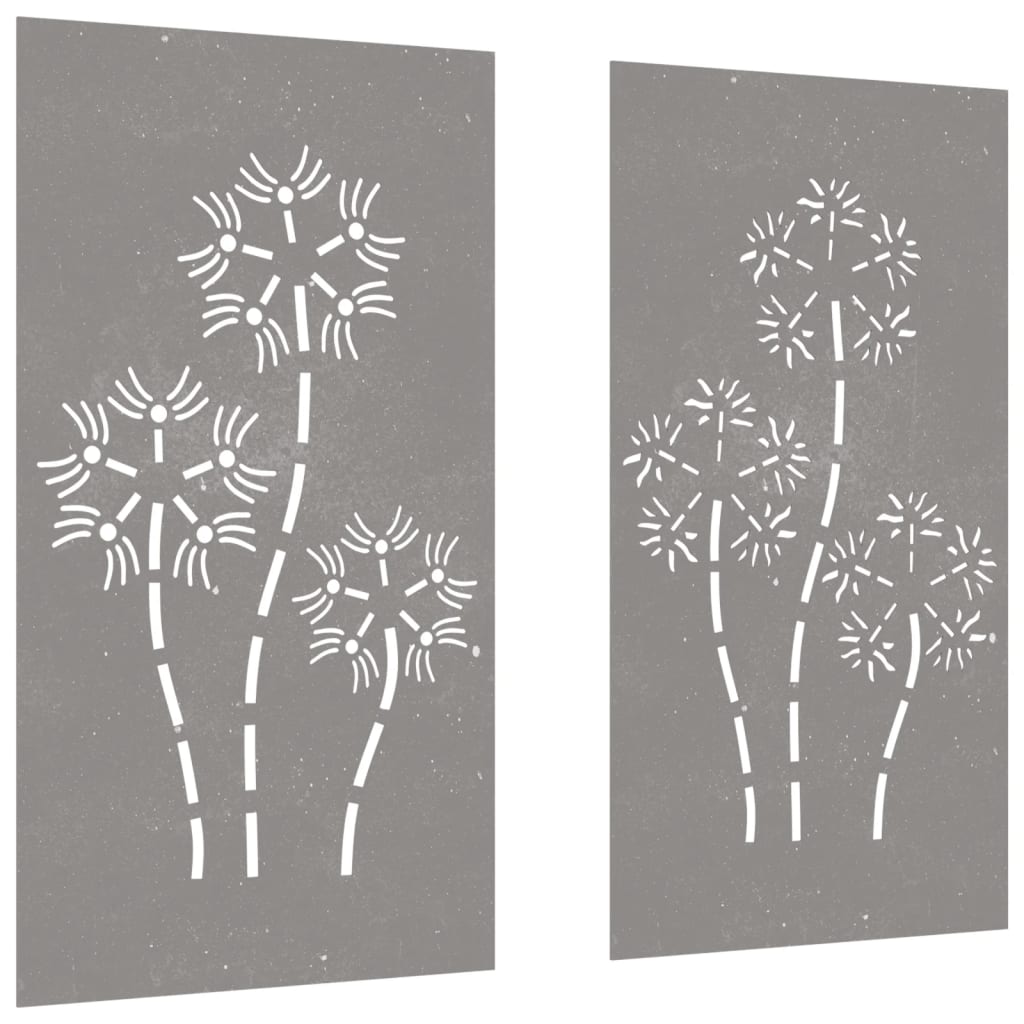 vidaXL Adorno pared jardín 2 uds acero corten diseño flores 105x55 cm