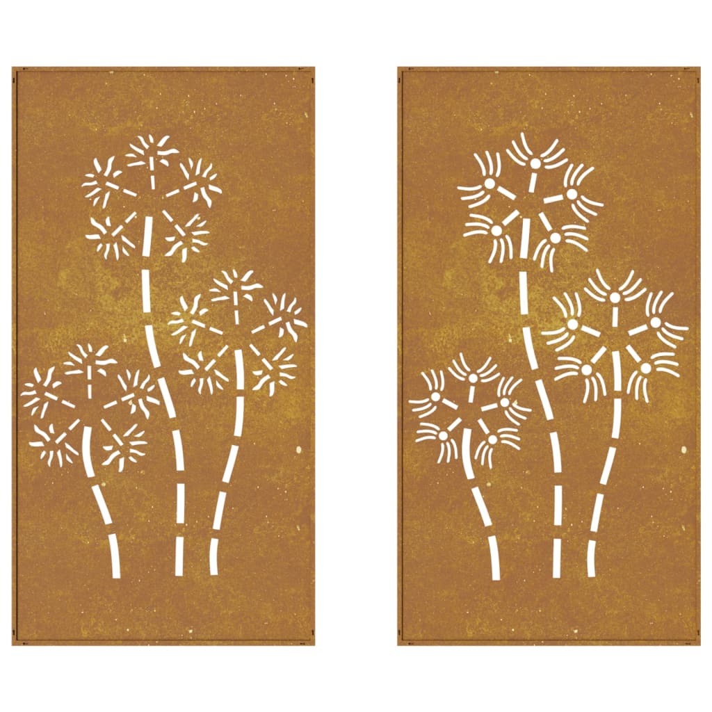 vidaXL Adorno pared jardín 2 uds acero corten diseño flores 105x55 cm