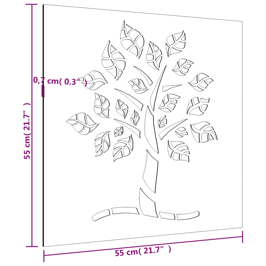 vidaXL Adorno de pared de jardín acero corten diseño árbol 55x55 cm