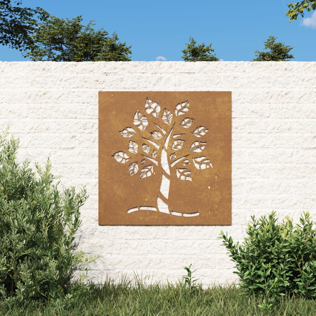 vidaXL Adorno de pared de jardín acero corten diseño árbol 55x55 cm