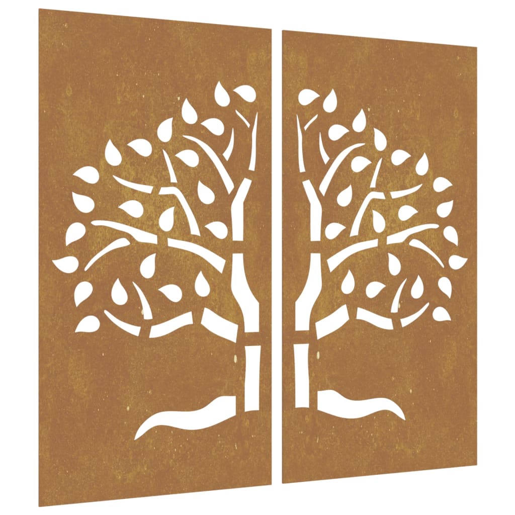 vidaXL Adorno pared jardín 2 uds acero corten diseño árbol 105x55 cm