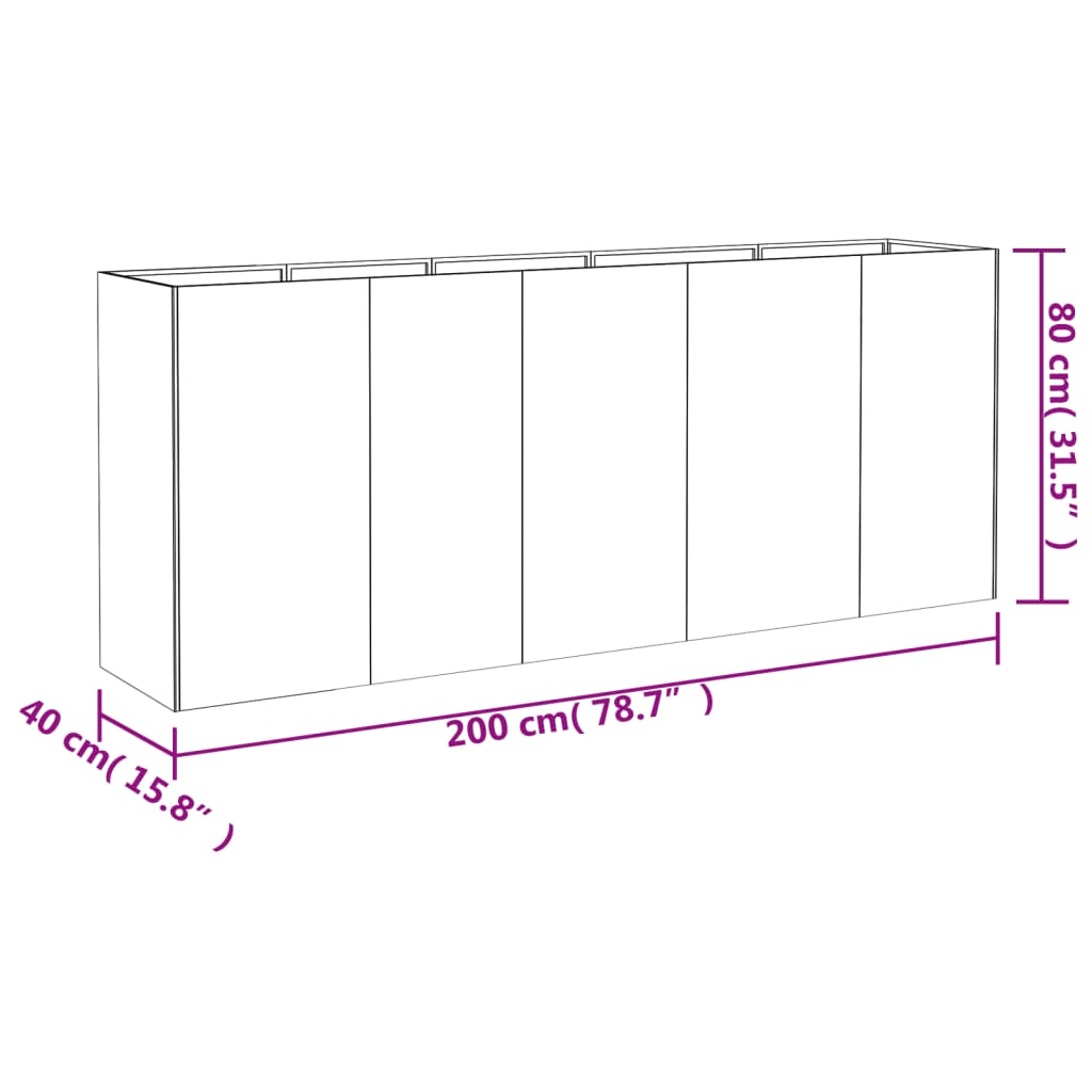 vidaXL Jardinera acero corten 200x40x80 cm