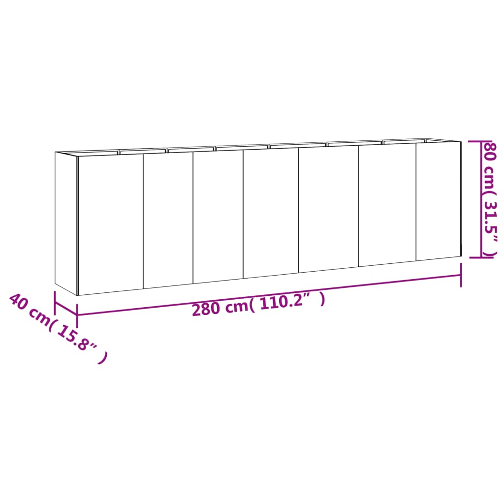 vidaXL Jardinera acero corten 280x40x80 cm