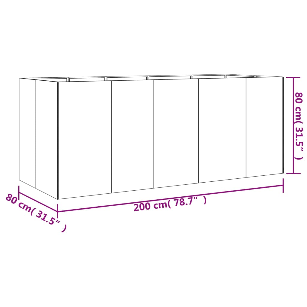 vidaXL Jardinera acero corten 200x80x80 cm