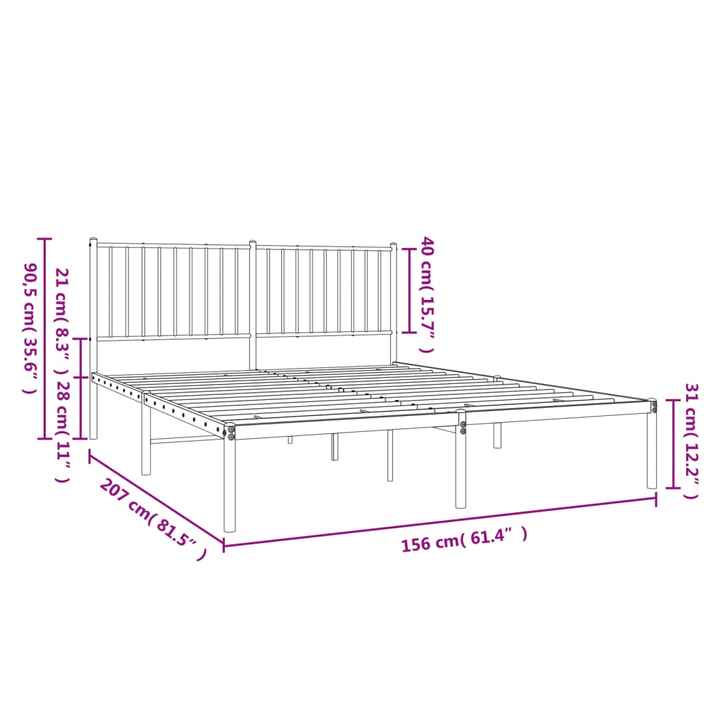 vidaXL Estructura cama sin colchón con cabecero metal negro 150x200 cm