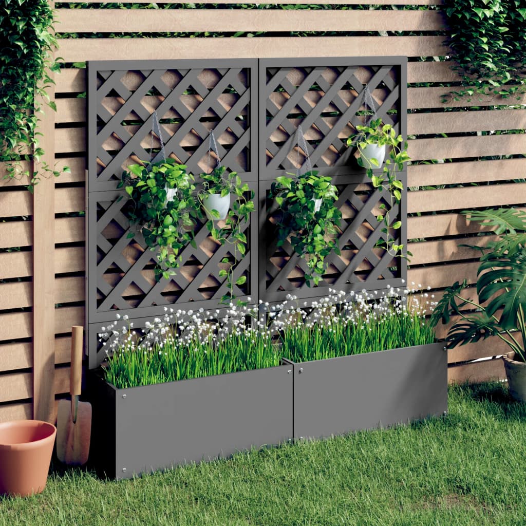 vidaXL Jardineras con enrejado 2 unidades WPC gris 65x33x135 cm