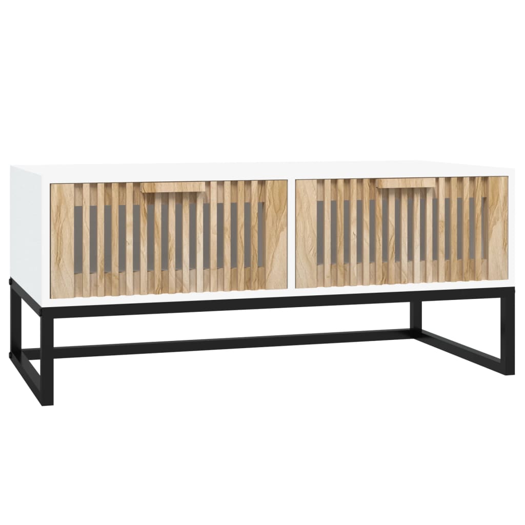 vidaXL Mesa de centro hierro y madera contrachapada blanco 80x40x35 cm