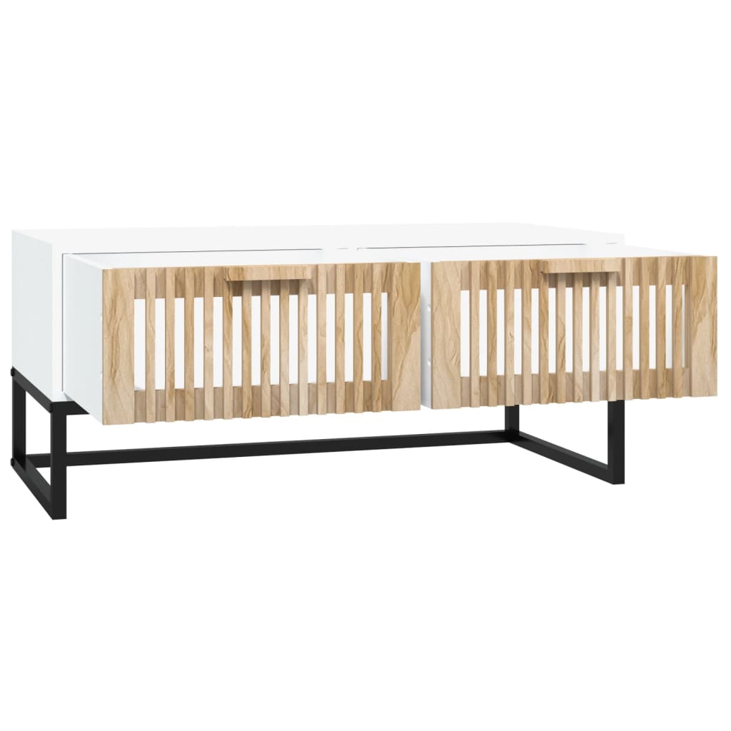 vidaXL Mesa de centro hierro y madera contrachapada blanco 80x40x35 cm