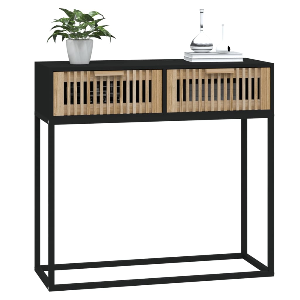 vidaXL Mesa consola hierro y madera contrachapada negro 80x30x75 cm